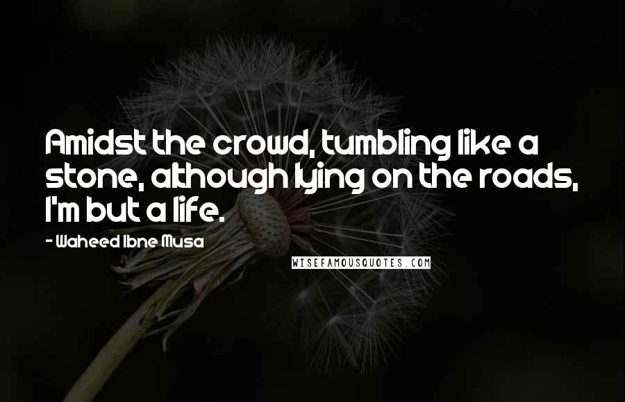 Waheed Ibne Musa Quotes: Amidst the crowd, tumbling like a stone, although lying on the roads, I'm but a life.