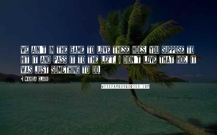 Wahida Clark Quotes: We ain't in the game to love these hoes, you suppose to hit it and pass it to the left. I didn't love that hoe, it was just something to do.
