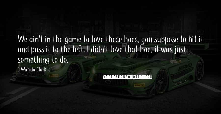 Wahida Clark Quotes: We ain't in the game to love these hoes, you suppose to hit it and pass it to the left. I didn't love that hoe, it was just something to do.