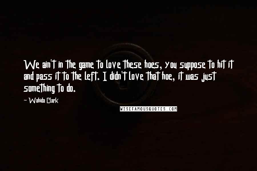 Wahida Clark Quotes: We ain't in the game to love these hoes, you suppose to hit it and pass it to the left. I didn't love that hoe, it was just something to do.