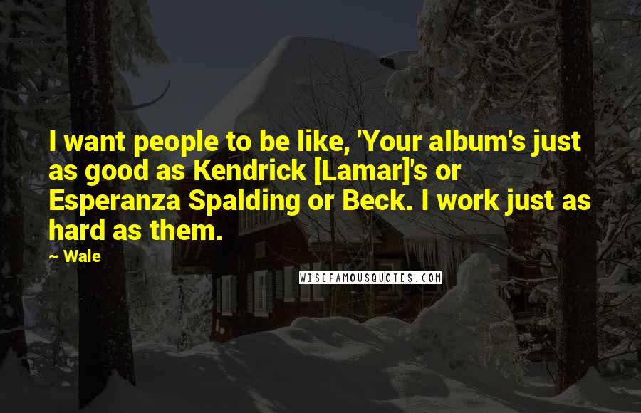 Wale Quotes: I want people to be like, 'Your album's just as good as Kendrick [Lamar]'s or Esperanza Spalding or Beck. I work just as hard as them.