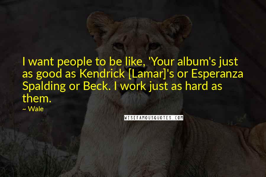 Wale Quotes: I want people to be like, 'Your album's just as good as Kendrick [Lamar]'s or Esperanza Spalding or Beck. I work just as hard as them.