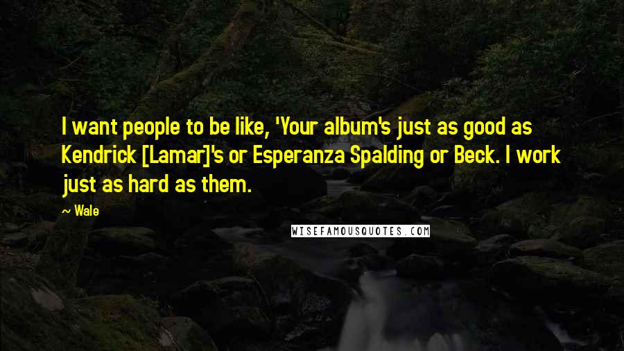 Wale Quotes: I want people to be like, 'Your album's just as good as Kendrick [Lamar]'s or Esperanza Spalding or Beck. I work just as hard as them.