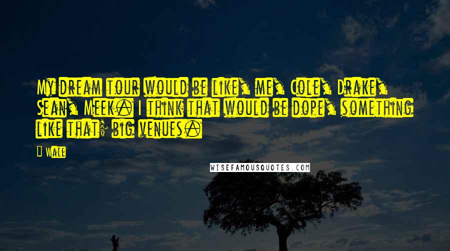 Wale Quotes: My dream tour would be like, me, Cole, Drake, Sean, Meek. I think that would be dope, something like that; big venues.