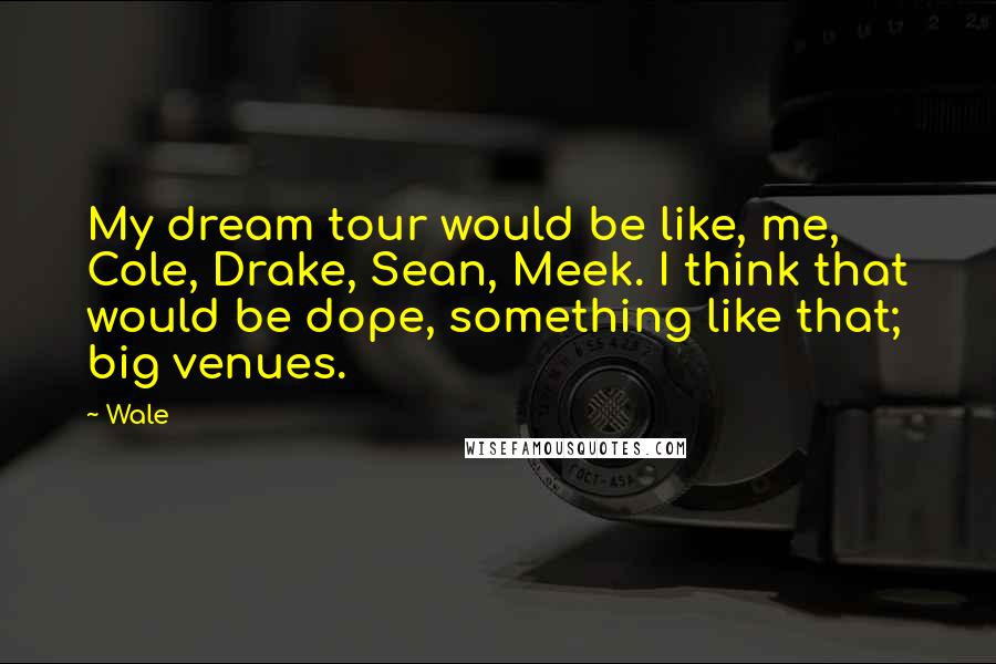 Wale Quotes: My dream tour would be like, me, Cole, Drake, Sean, Meek. I think that would be dope, something like that; big venues.