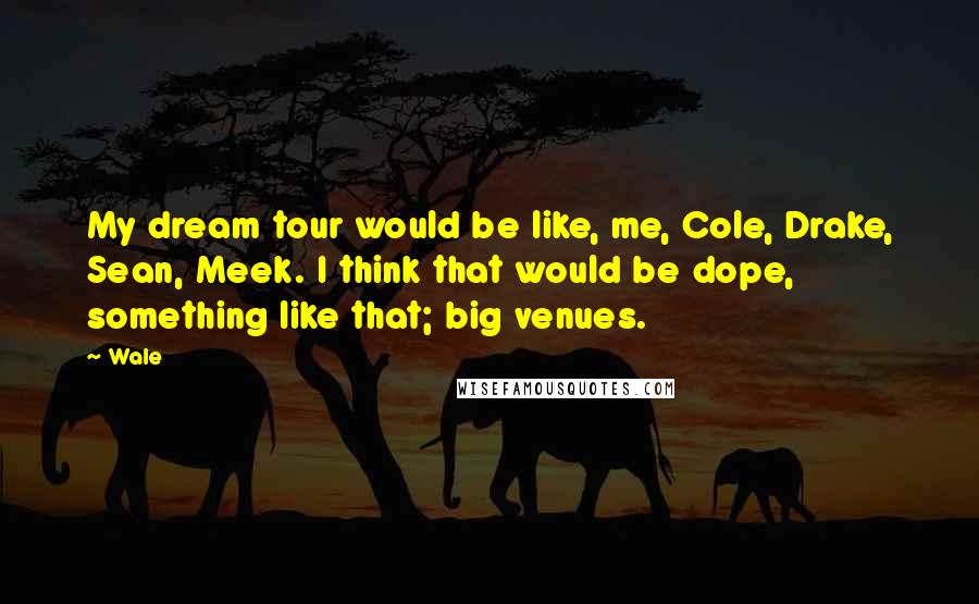 Wale Quotes: My dream tour would be like, me, Cole, Drake, Sean, Meek. I think that would be dope, something like that; big venues.