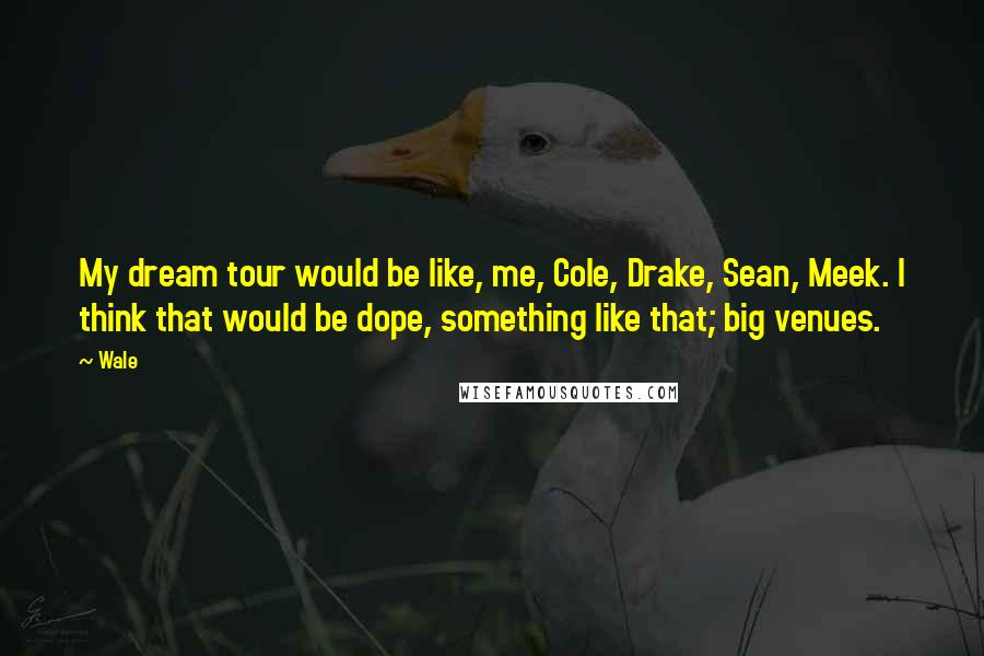 Wale Quotes: My dream tour would be like, me, Cole, Drake, Sean, Meek. I think that would be dope, something like that; big venues.