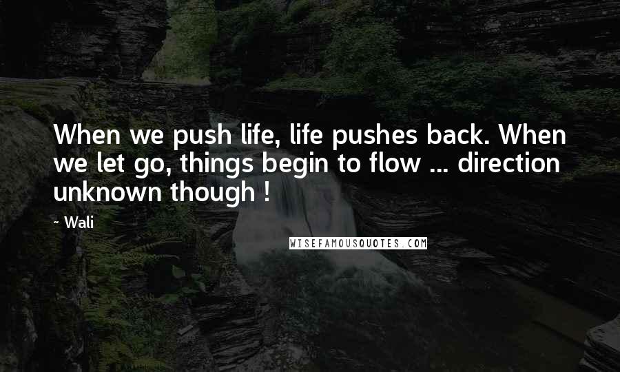 Wali Quotes: When we push life, life pushes back. When we let go, things begin to flow ... direction unknown though !