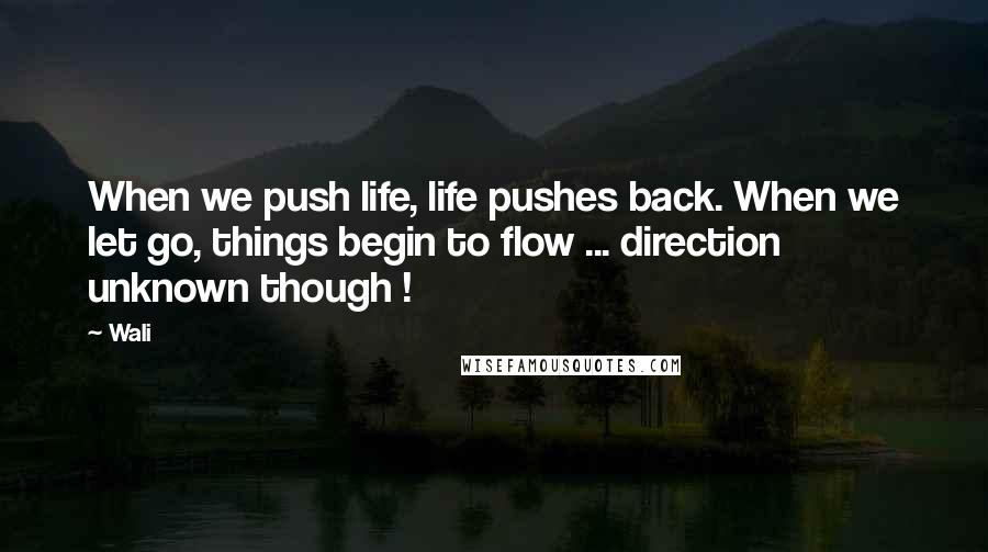 Wali Quotes: When we push life, life pushes back. When we let go, things begin to flow ... direction unknown though !