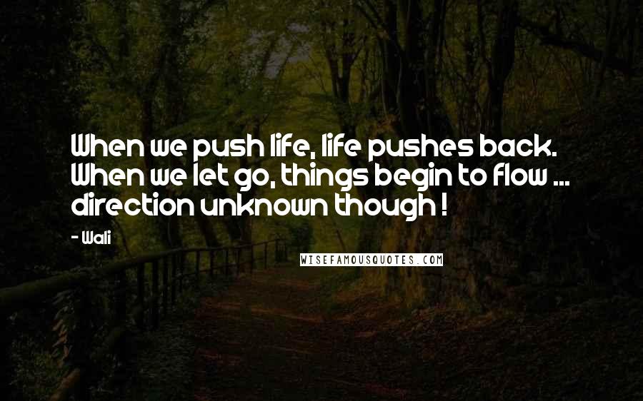 Wali Quotes: When we push life, life pushes back. When we let go, things begin to flow ... direction unknown though !