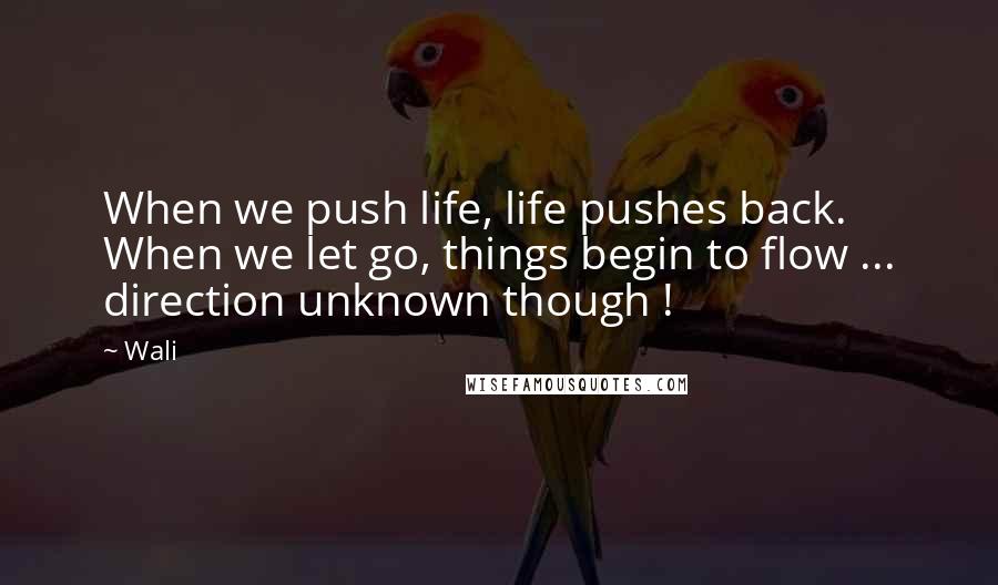 Wali Quotes: When we push life, life pushes back. When we let go, things begin to flow ... direction unknown though !
