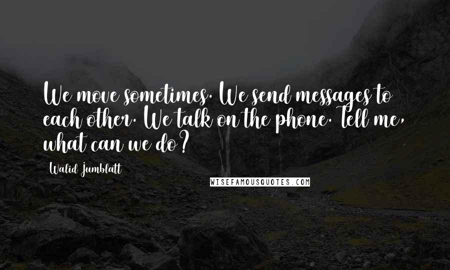 Walid Jumblatt Quotes: We move sometimes. We send messages to each other. We talk on the phone. Tell me, what can we do?