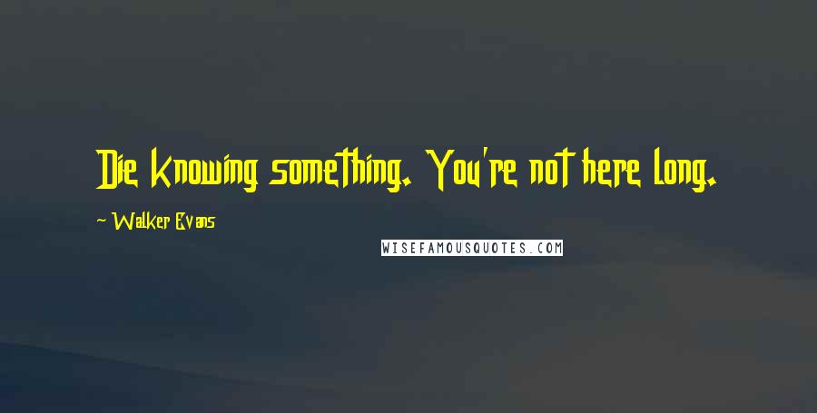 Walker Evans Quotes: Die knowing something. You're not here long.