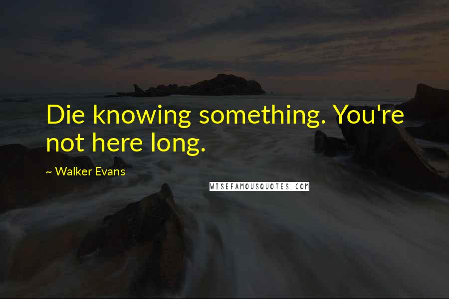 Walker Evans Quotes: Die knowing something. You're not here long.