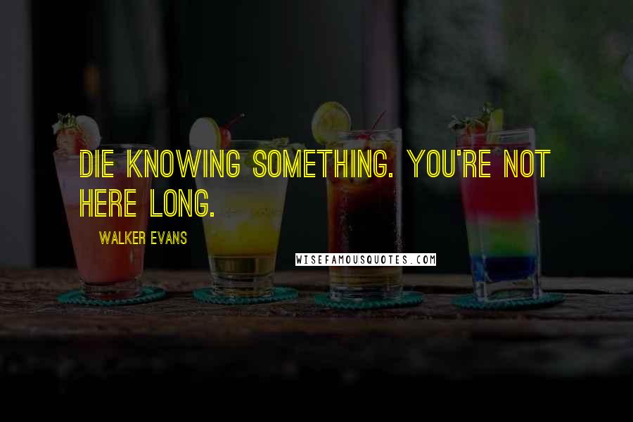 Walker Evans Quotes: Die knowing something. You're not here long.