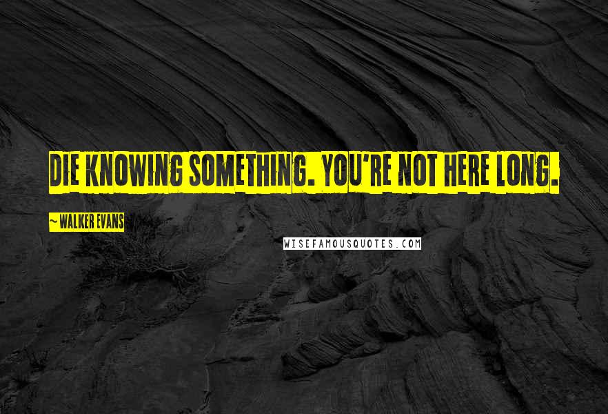 Walker Evans Quotes: Die knowing something. You're not here long.