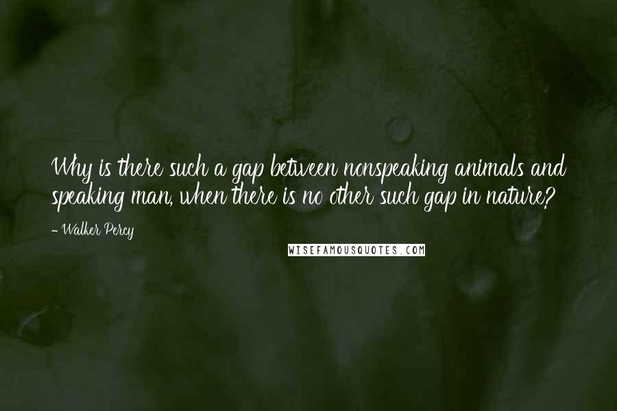 Walker Percy Quotes: Why is there such a gap between nonspeaking animals and speaking man, when there is no other such gap in nature?