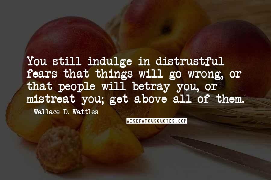 Wallace D. Wattles Quotes: You still indulge in distrustful fears that things will go wrong, or that people will betray you, or mistreat you; get above all of them.