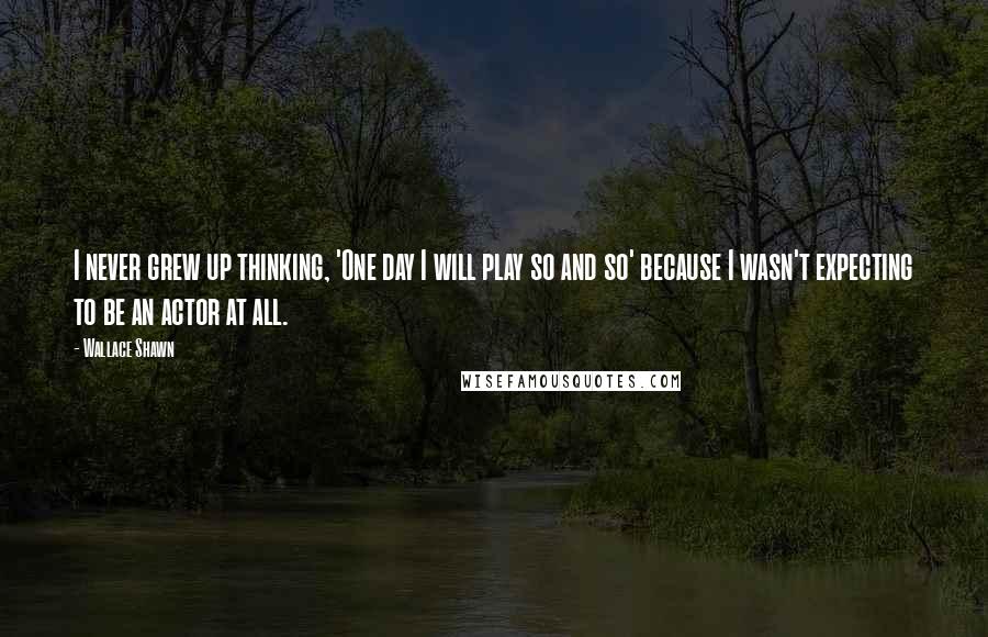 Wallace Shawn Quotes: I never grew up thinking, 'One day I will play so and so' because I wasn't expecting to be an actor at all.