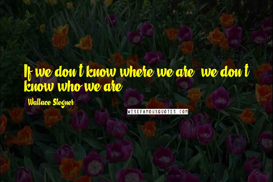 Wallace Stegner Quotes: If we don't know where we are, we don't know who we are.