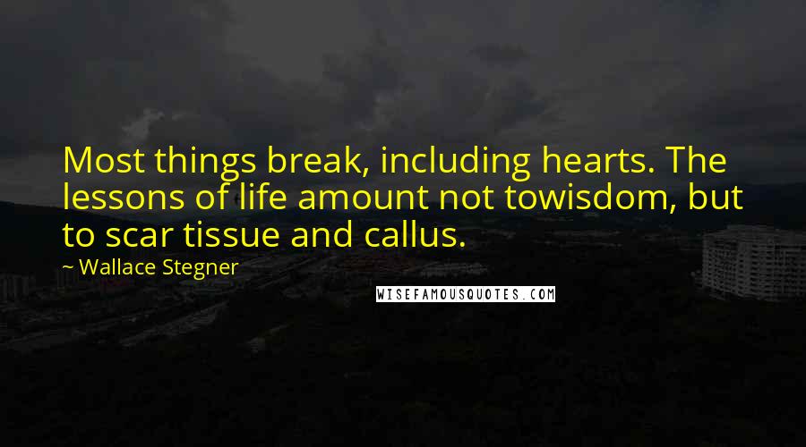 Wallace Stegner Quotes: Most things break, including hearts. The lessons of life amount not towisdom, but to scar tissue and callus.
