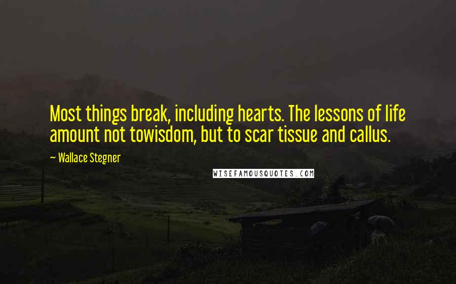 Wallace Stegner Quotes: Most things break, including hearts. The lessons of life amount not towisdom, but to scar tissue and callus.