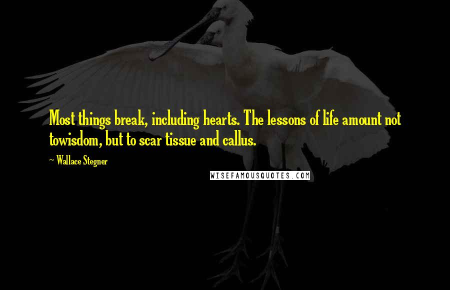 Wallace Stegner Quotes: Most things break, including hearts. The lessons of life amount not towisdom, but to scar tissue and callus.