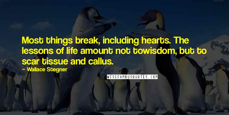 Wallace Stegner Quotes: Most things break, including hearts. The lessons of life amount not towisdom, but to scar tissue and callus.