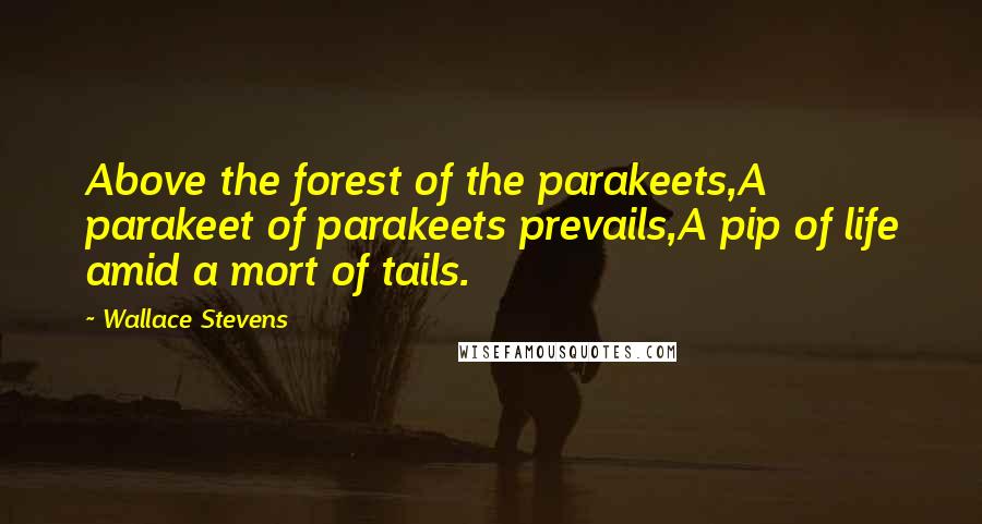 Wallace Stevens Quotes: Above the forest of the parakeets,A parakeet of parakeets prevails,A pip of life amid a mort of tails.