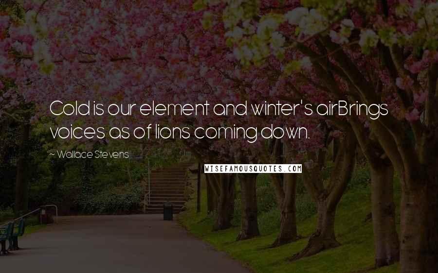 Wallace Stevens Quotes: Cold is our element and winter's airBrings voices as of lions coming down.