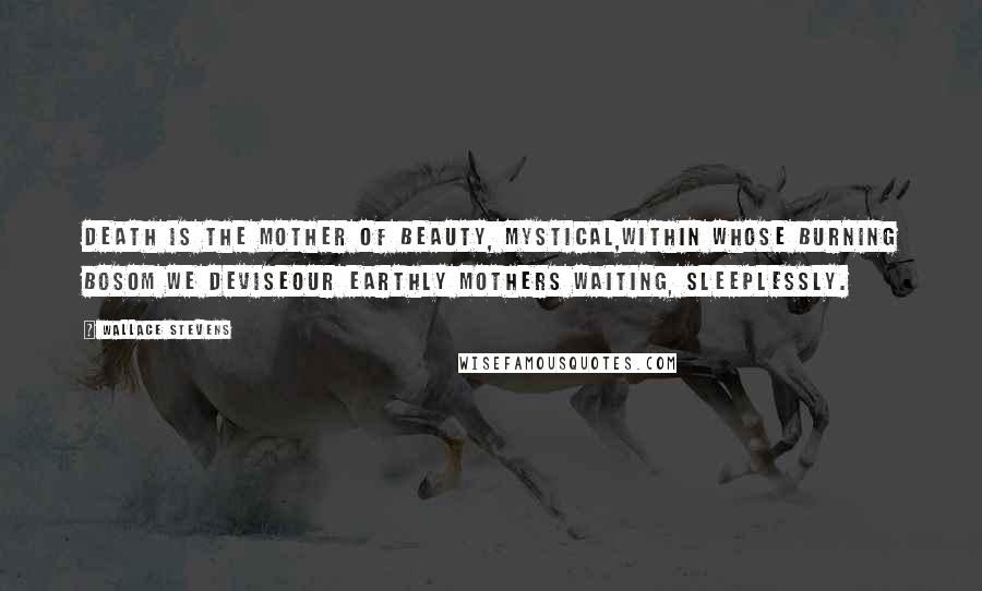 Wallace Stevens Quotes: Death is the mother of beauty, mystical,Within whose burning bosom we deviseOur earthly mothers waiting, sleeplessly.