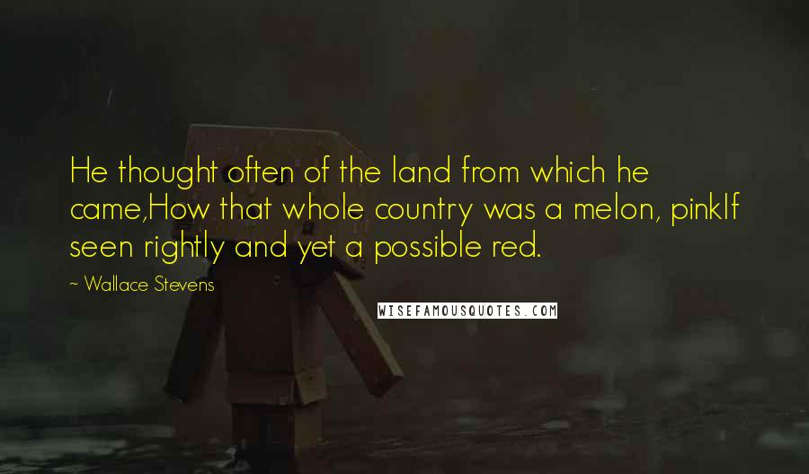 Wallace Stevens Quotes: He thought often of the land from which he came,How that whole country was a melon, pinkIf seen rightly and yet a possible red.