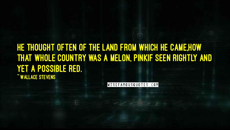 Wallace Stevens Quotes: He thought often of the land from which he came,How that whole country was a melon, pinkIf seen rightly and yet a possible red.