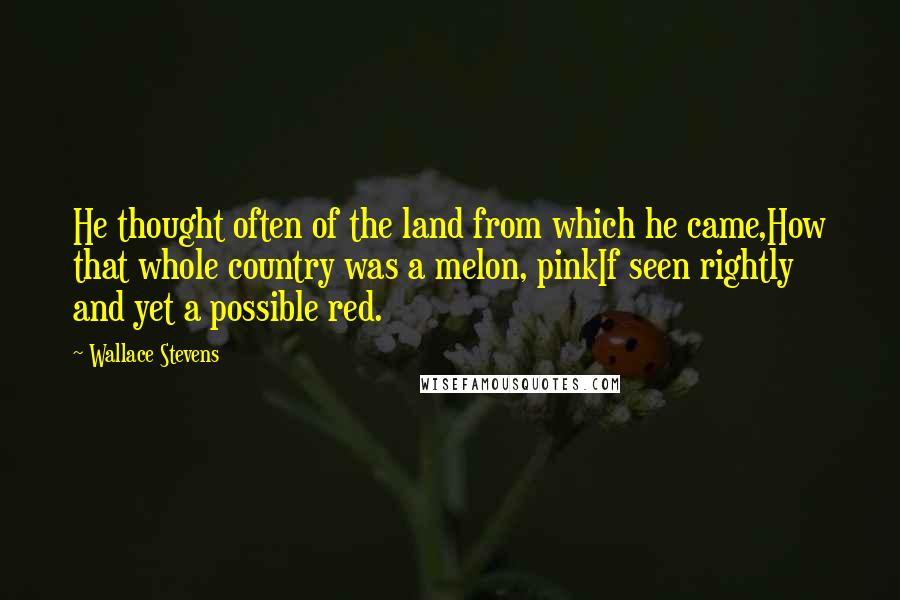 Wallace Stevens Quotes: He thought often of the land from which he came,How that whole country was a melon, pinkIf seen rightly and yet a possible red.