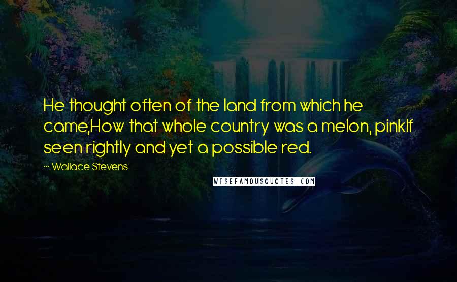 Wallace Stevens Quotes: He thought often of the land from which he came,How that whole country was a melon, pinkIf seen rightly and yet a possible red.