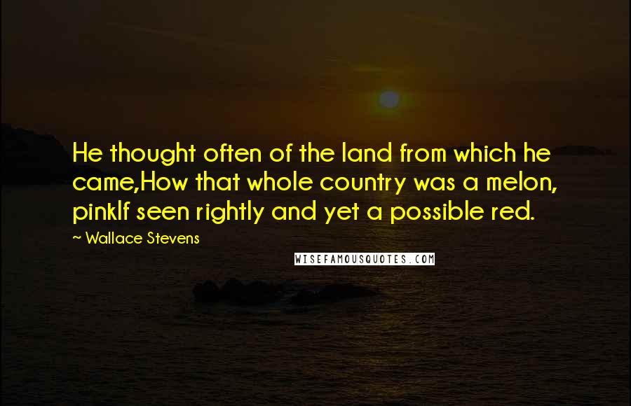 Wallace Stevens Quotes: He thought often of the land from which he came,How that whole country was a melon, pinkIf seen rightly and yet a possible red.