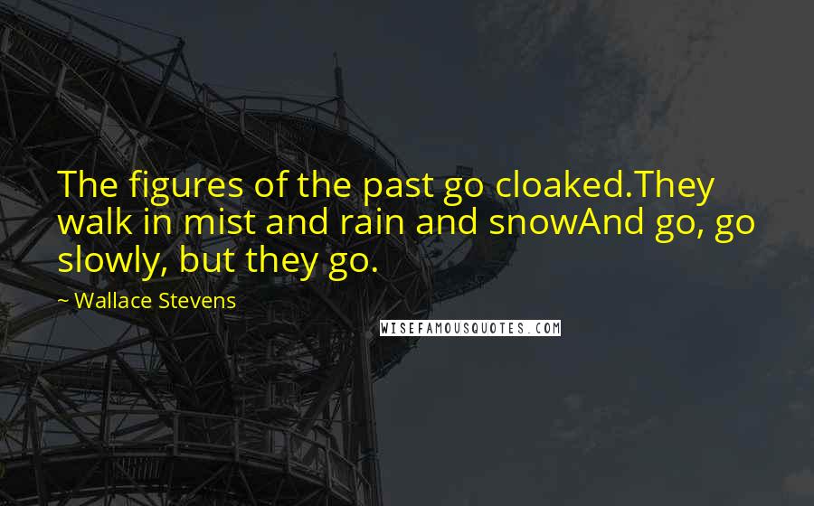 Wallace Stevens Quotes: The figures of the past go cloaked.They walk in mist and rain and snowAnd go, go slowly, but they go.