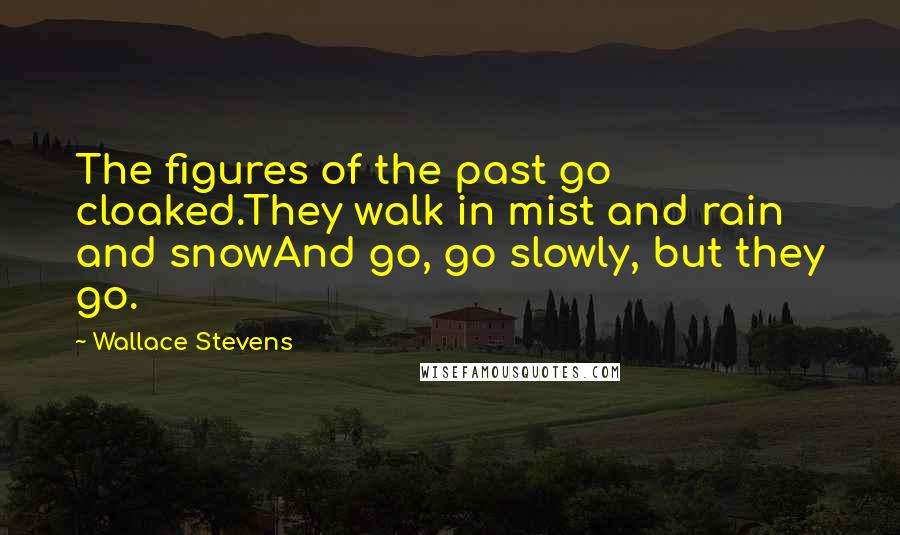 Wallace Stevens Quotes: The figures of the past go cloaked.They walk in mist and rain and snowAnd go, go slowly, but they go.