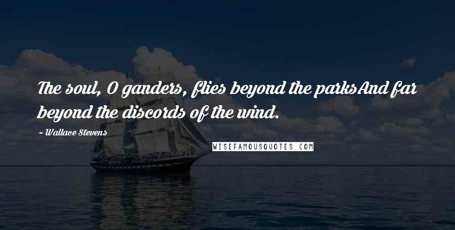 Wallace Stevens Quotes: The soul, O ganders, flies beyond the parksAnd far beyond the discords of the wind.