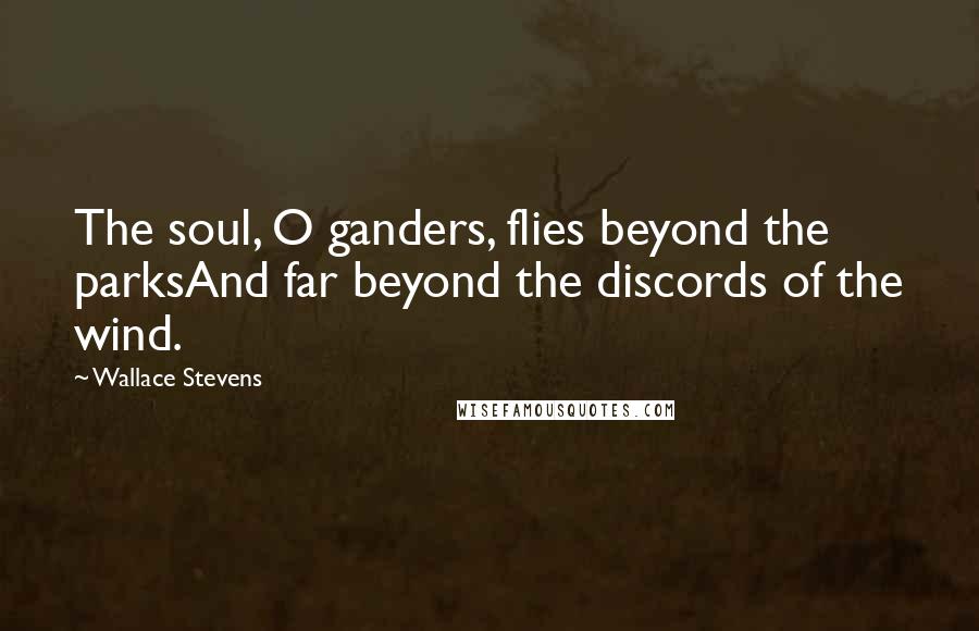 Wallace Stevens Quotes: The soul, O ganders, flies beyond the parksAnd far beyond the discords of the wind.