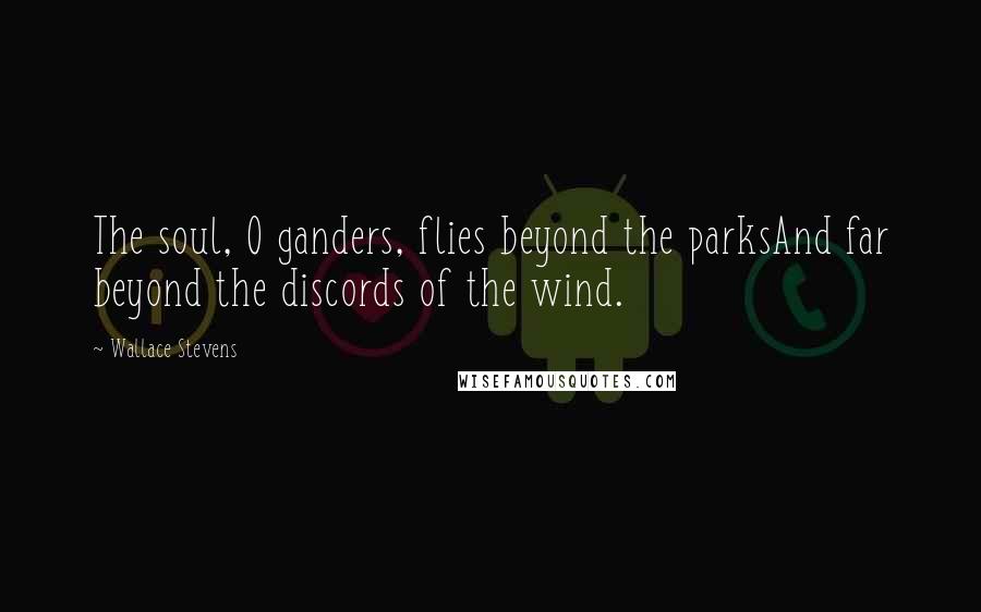 Wallace Stevens Quotes: The soul, O ganders, flies beyond the parksAnd far beyond the discords of the wind.