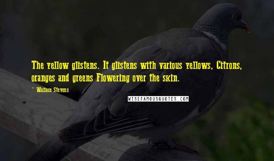 Wallace Stevens Quotes: The yellow glistens. It glistens with various yellows, Citrons, oranges and greens Flowering over the skin.