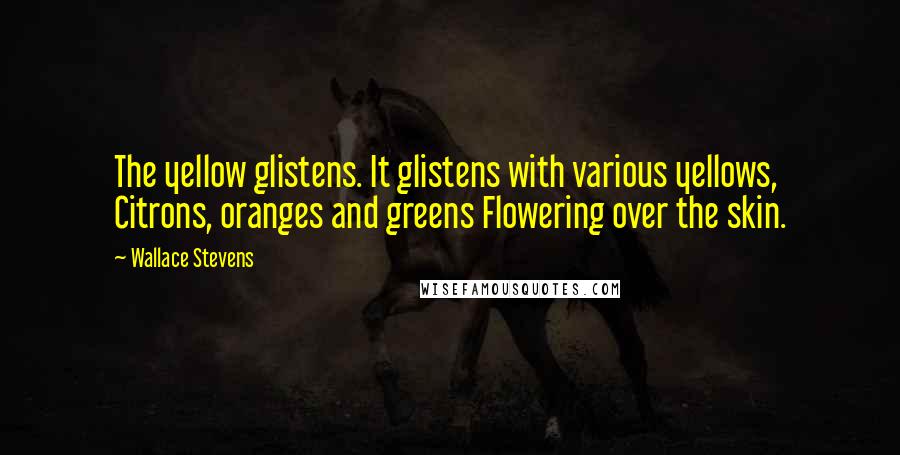 Wallace Stevens Quotes: The yellow glistens. It glistens with various yellows, Citrons, oranges and greens Flowering over the skin.