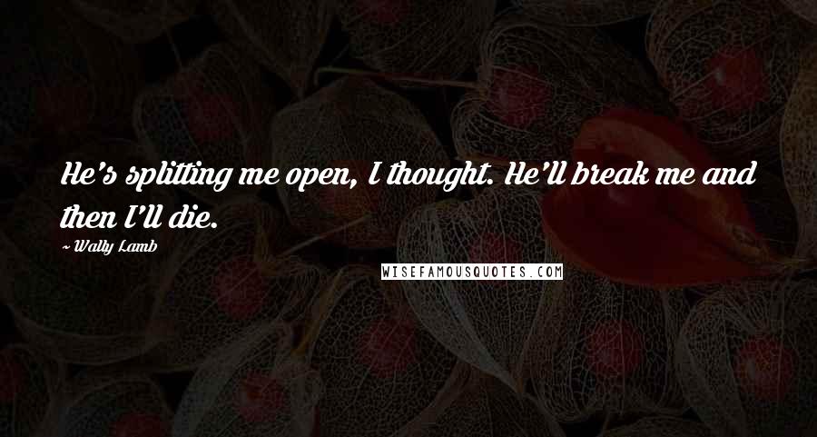 Wally Lamb Quotes: He's splitting me open, I thought. He'll break me and then I'll die.