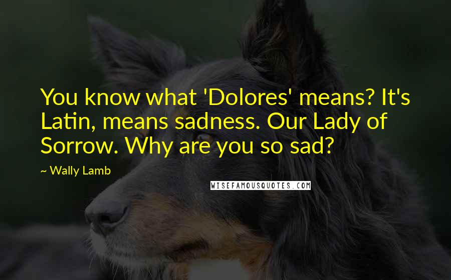 Wally Lamb Quotes: You know what 'Dolores' means? It's Latin, means sadness. Our Lady of Sorrow. Why are you so sad?