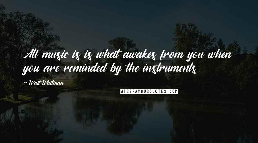 Walt Whitman Quotes: All music is is what awakes from you when you are reminded by the instruments.