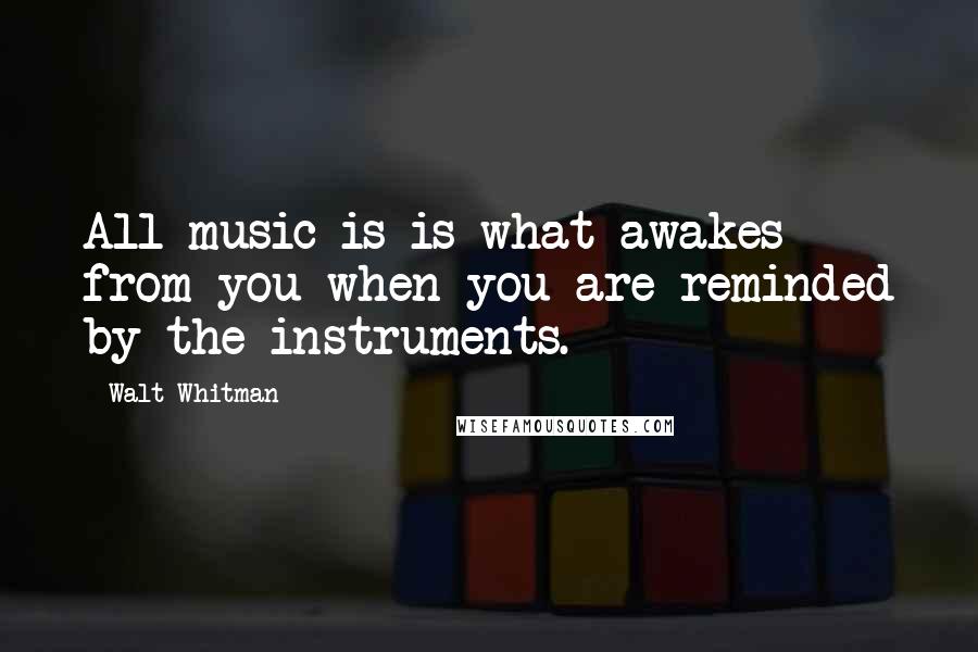 Walt Whitman Quotes: All music is is what awakes from you when you are reminded by the instruments.