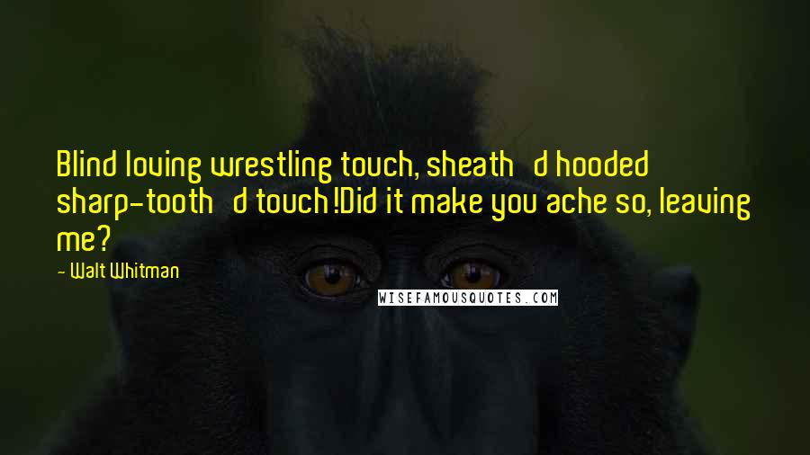 Walt Whitman Quotes: Blind loving wrestling touch, sheath'd hooded sharp-tooth'd touch!Did it make you ache so, leaving me?