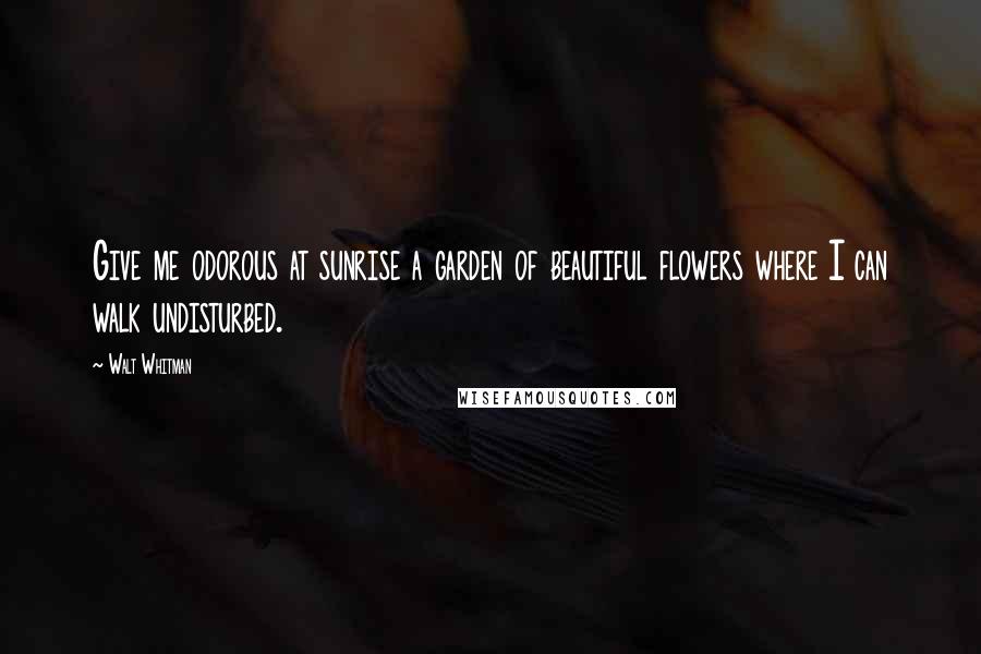 Walt Whitman Quotes: Give me odorous at sunrise a garden of beautiful flowers where I can walk undisturbed.