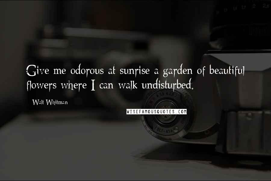 Walt Whitman Quotes: Give me odorous at sunrise a garden of beautiful flowers where I can walk undisturbed.